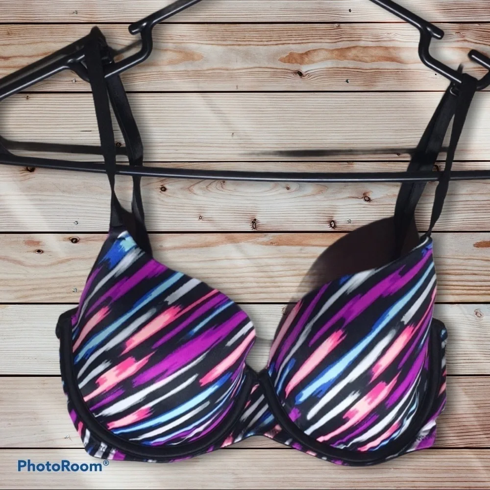 Victoria’s Secret PINK colorful bra sz 32D paint slash bra comfy bra adjustable - Picture 2 of 6